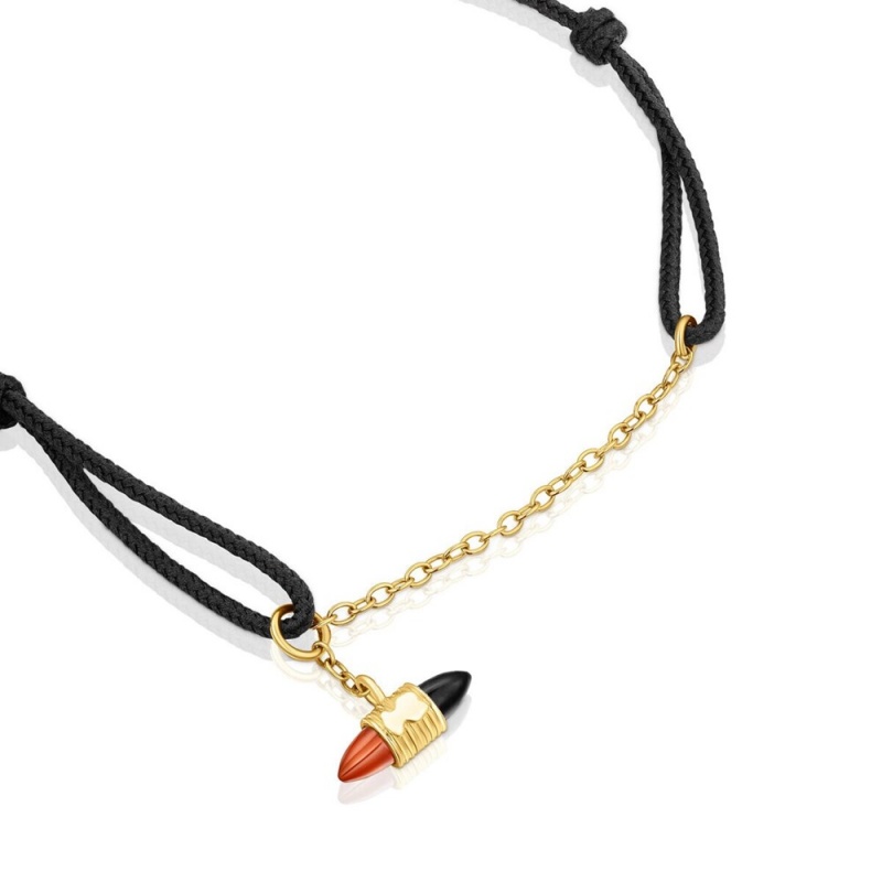 Pulseras TOUS Nylon Lure with carnelian onyx Mujer Dorados Negros | 2713JDNYR