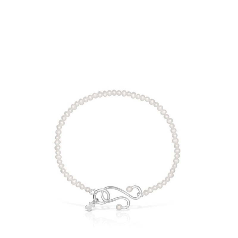 Pulseras TOUS Tsuri Cultured pearl Mujer Plateados | 6428ARGLI