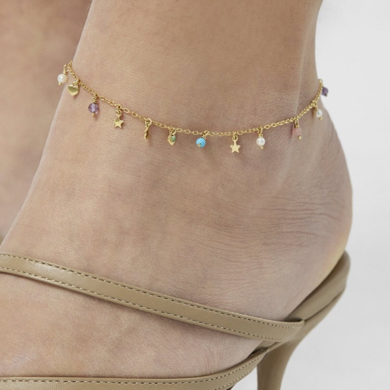 Pulseras TOUS Vermeil Cool Joy Anklet with Gemstones Mujer Plateados | 9214FGOHM