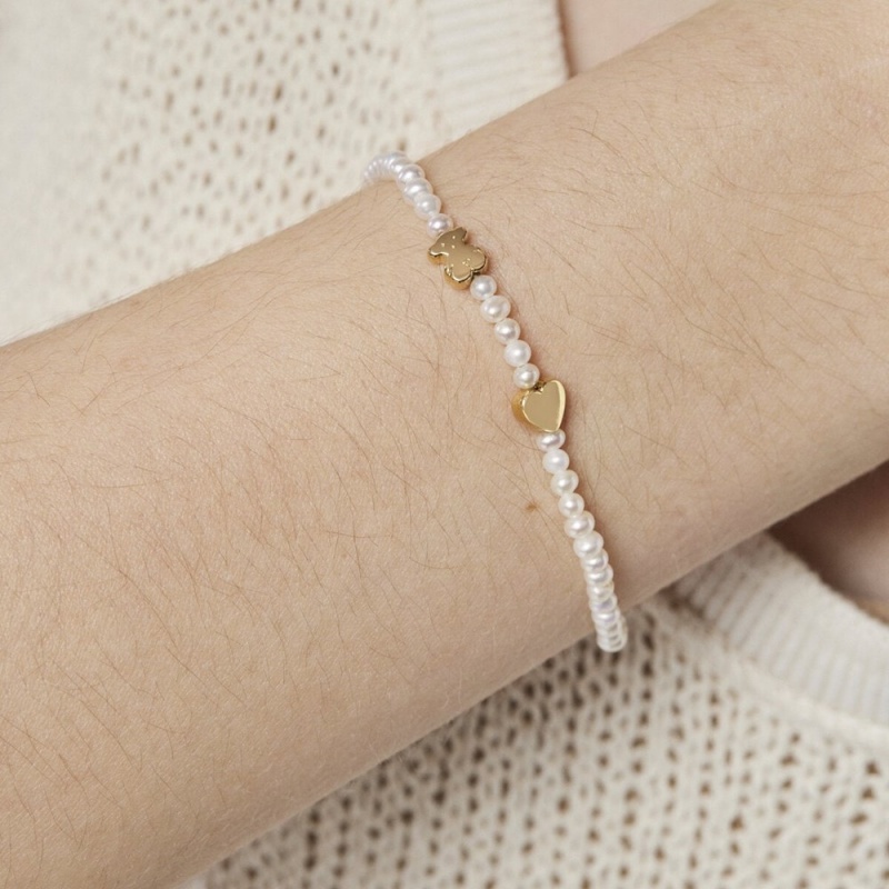 Pulseras TOUS XXS with Pearls. Bear Heart motifs Sweet Dolls Mujer Dorados | 5706APWGQ