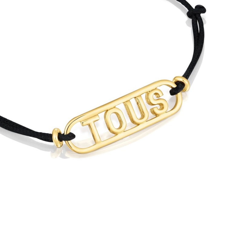 Pulseras TOUS nylon with vermeil Logo Mujer Negros Plateados | 7238YBDNT