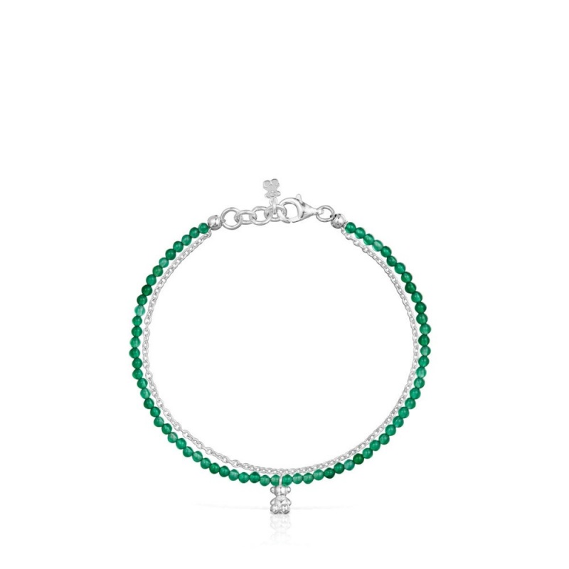 Pulseras TOUS treated chalcedony Bold Bear Mujer Plateados Verdes | 1069EMLNH