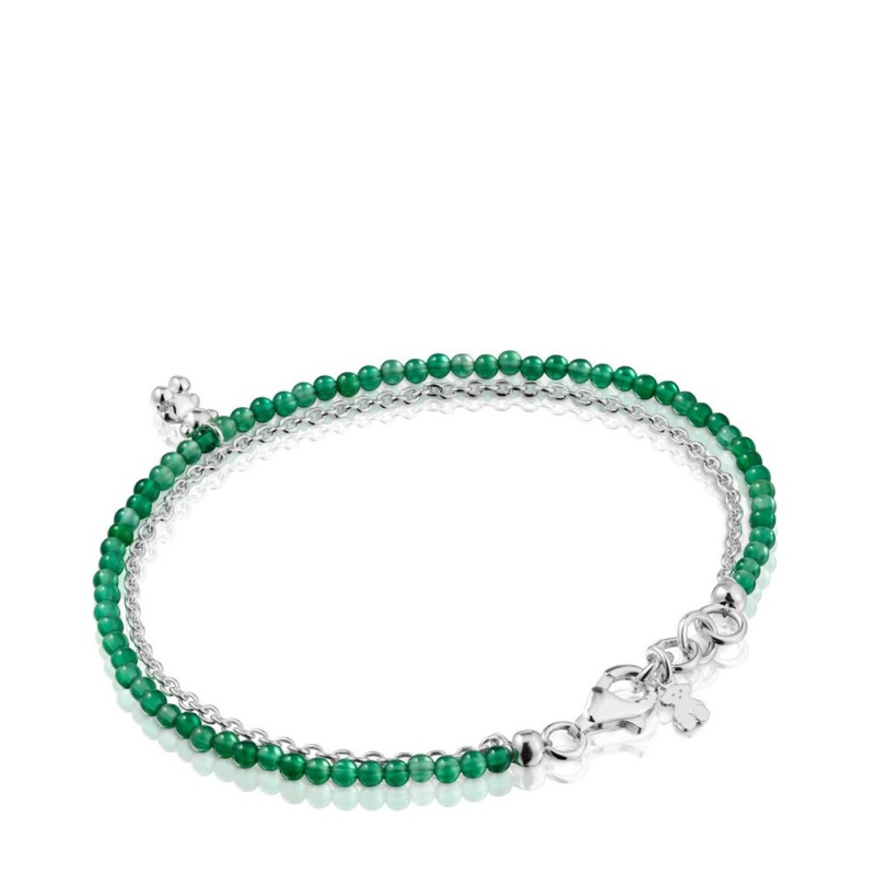 Pulseras TOUS treated chalcedony Bold Bear Mujer Plateados Verdes | 1069EMLNH