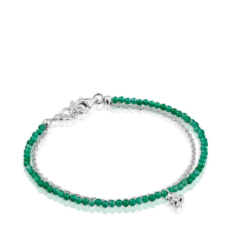 Pulseras TOUS treated chalcedony Bold Bear Mujer Plateados Verdes | 1069EMLNH