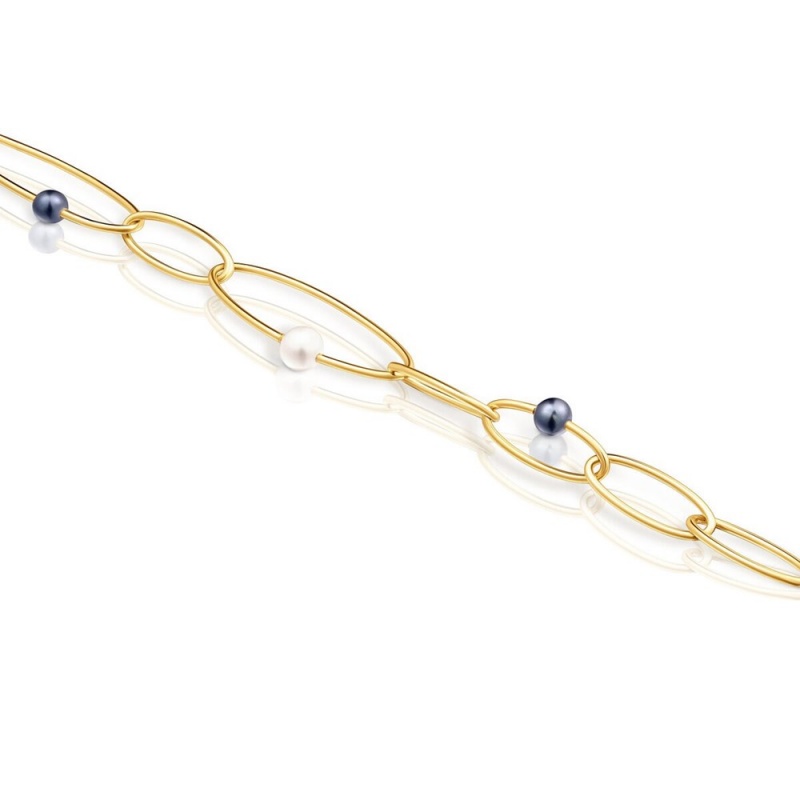 Pulseras TOUS vermeil Elipse with cultured pearls Mujer Plateados | 8703DJGNV