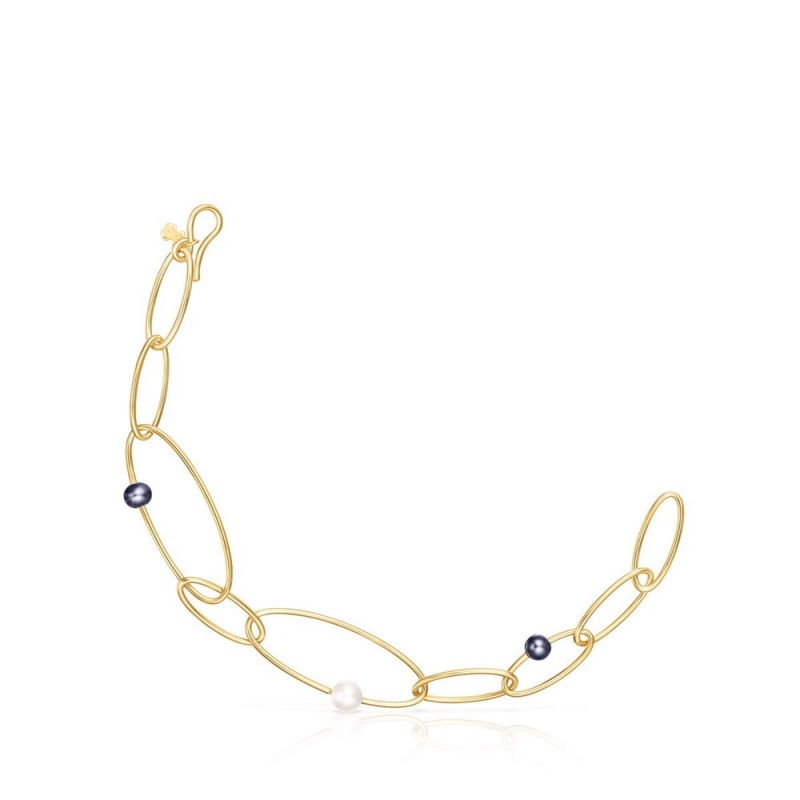 Pulseras TOUS vermeil Elipse with cultured pearls Mujer Plateados | 8703DJGNV