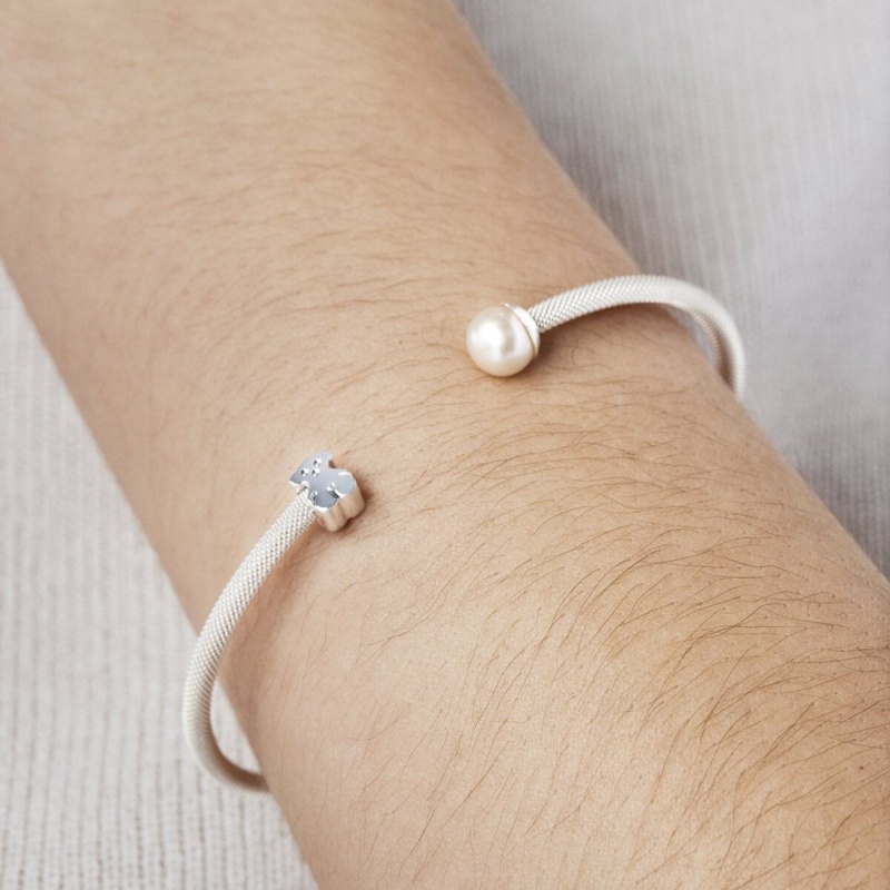 Pulseras TOUS with 0,7cm. pearl Mesh Mujer Plateados | 0758OWQJA