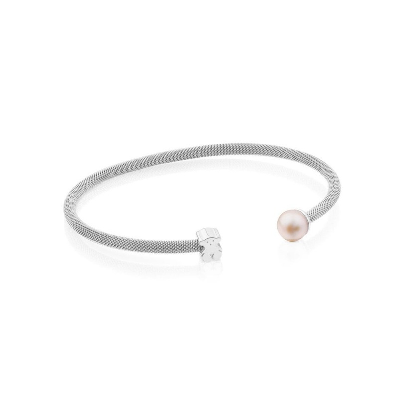 Pulseras TOUS with 0,7cm. pearl Mesh Mujer Plateados | 0758OWQJA