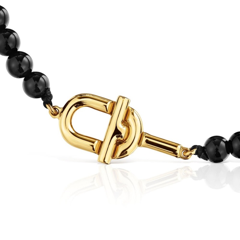 Pulseras TOUS with 18kt plating over onyx MANIFESTO Mujer Dorados Plateados Negros | 0153KRPVI