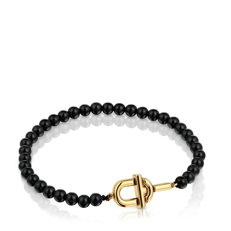 Pulseras TOUS with 18kt plating over onyx MANIFESTO Mujer Dorados Plateados Negros | 0153KRPVI