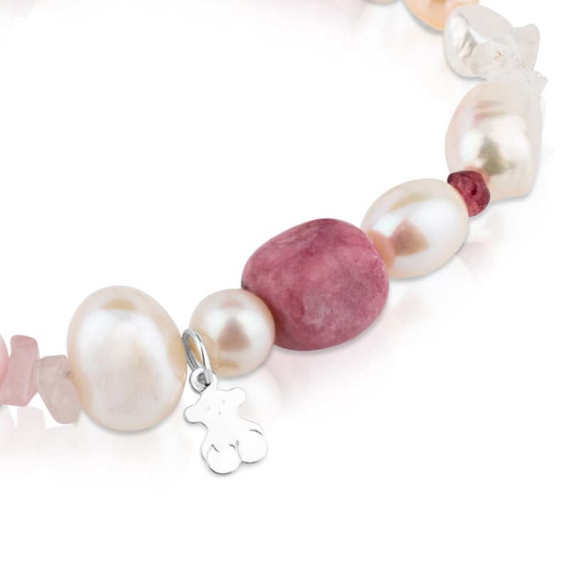 Pulseras TOUS with Pearls, Garnets Rhodonites Pearls Mujer Plateados | 9351SBOWX