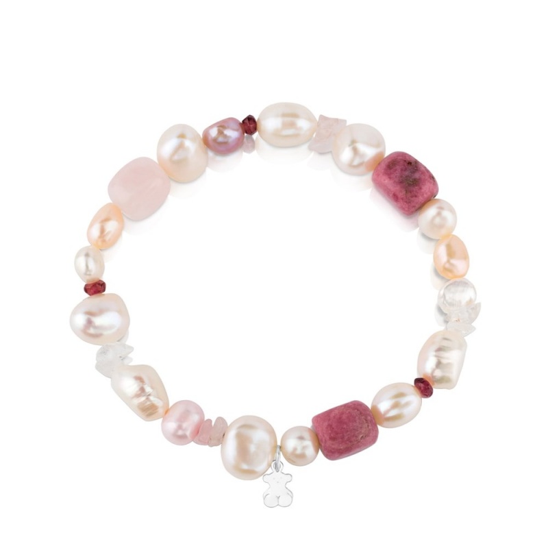 Pulseras TOUS with Pearls, Garnets Rhodonites Pearls Mujer Plateados | 9351SBOWX