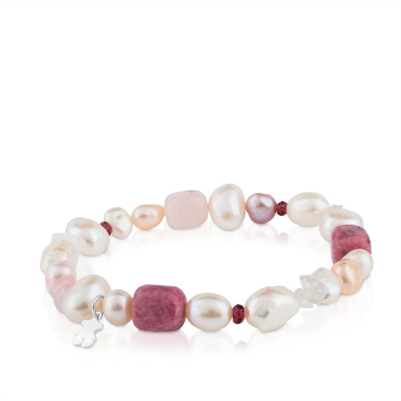 Pulseras TOUS with Pearls, Garnets Rhodonites Pearls Mujer Plateados | 9351SBOWX